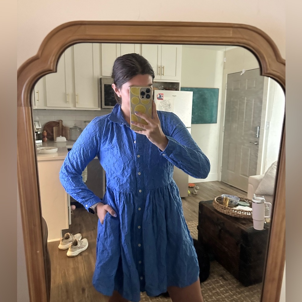 J crew eyelet blue mini dress
